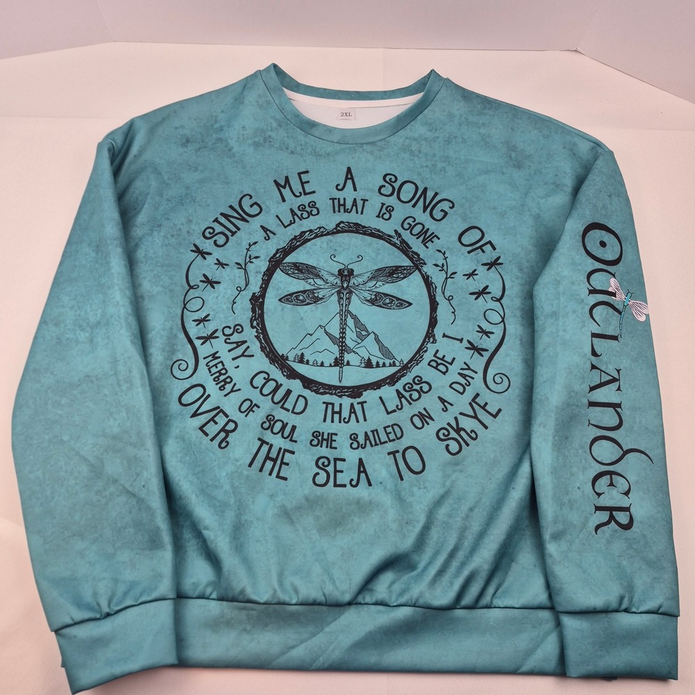 Outlander Sweatshirt Women's 2X Teal Shiny Finish Crewneck Over the Sea Quote - Picture 1 of 12